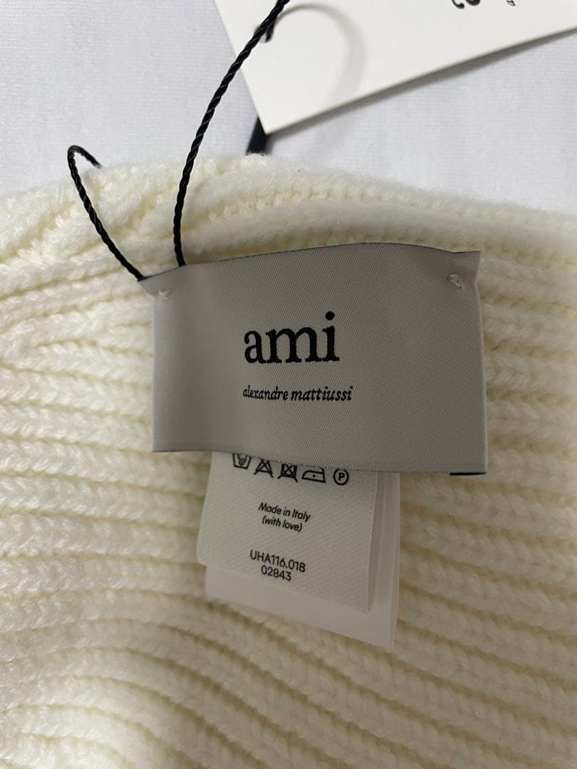 ami アミパリス ビーニーニット帽 ホワイト 新品タグ付き 巾着付き