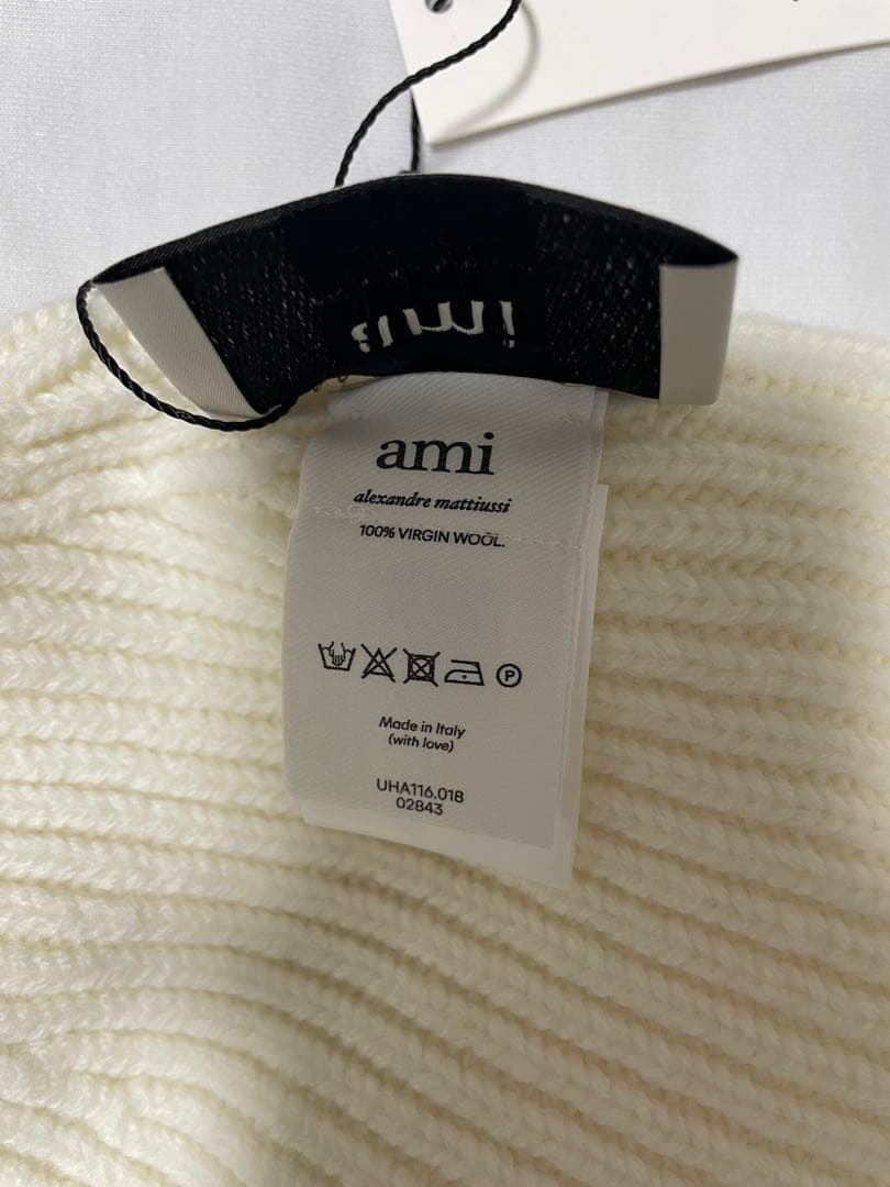 ami アミパリス ビーニーニット帽 ホワイト 新品タグ付き 巾着付き