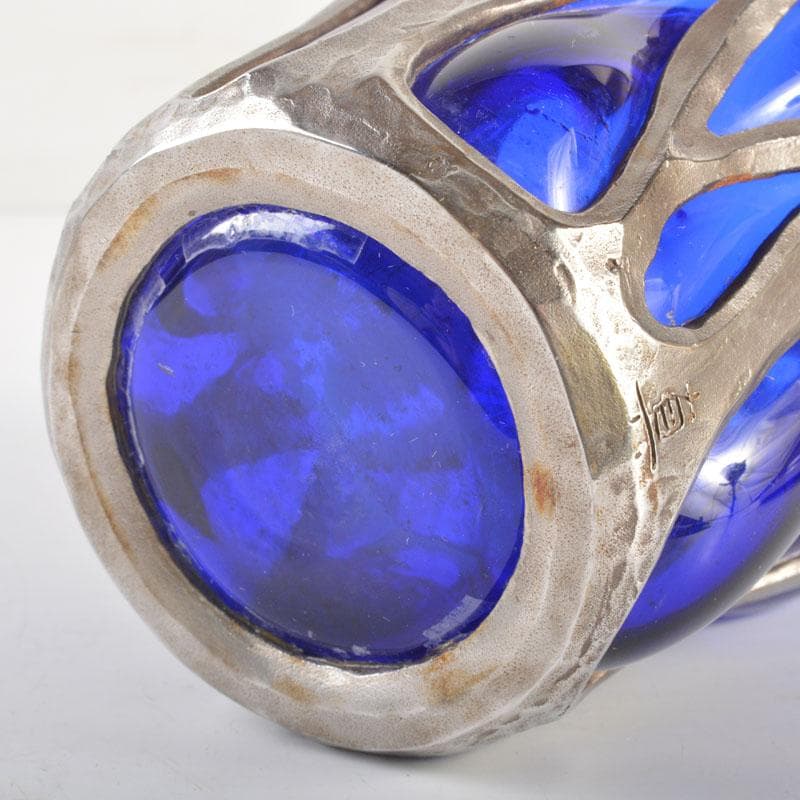 アンティーク　工芸ガラス　倉敷ガラス　小谷真三　銀巻花瓶　C　6718