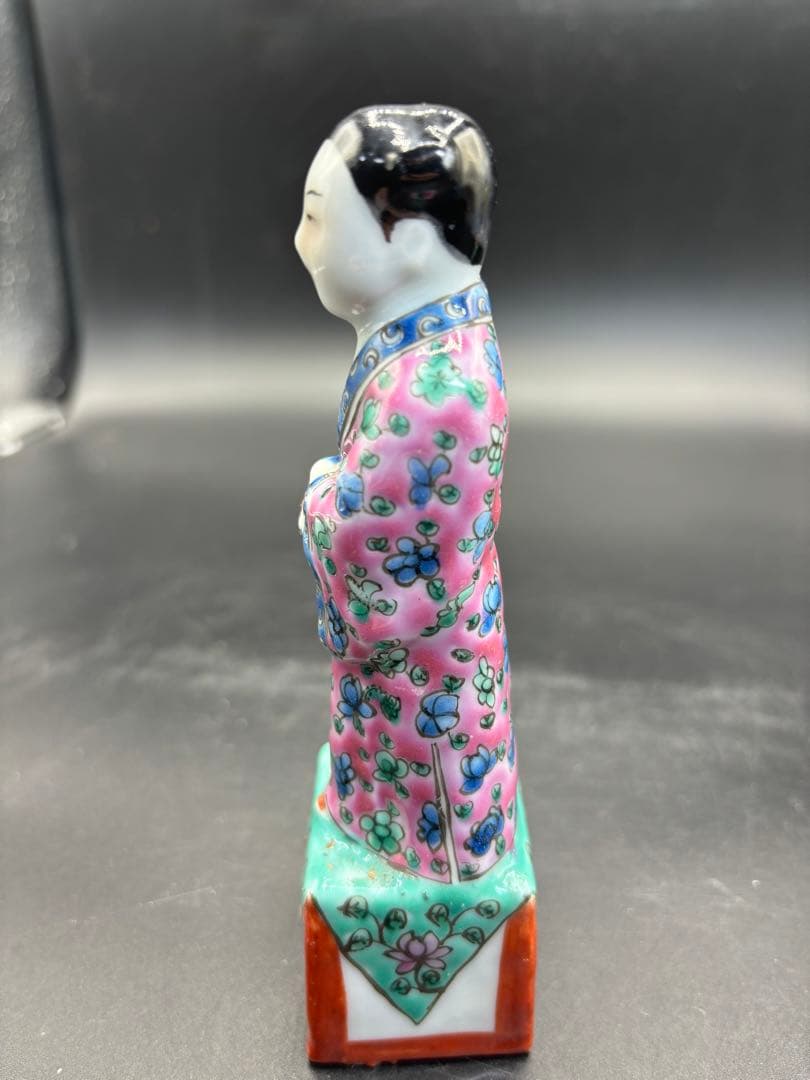 中国美術 古玩 色絵陶人形 陶器人形 高さ約17cm 置物 オブジェ 古董品