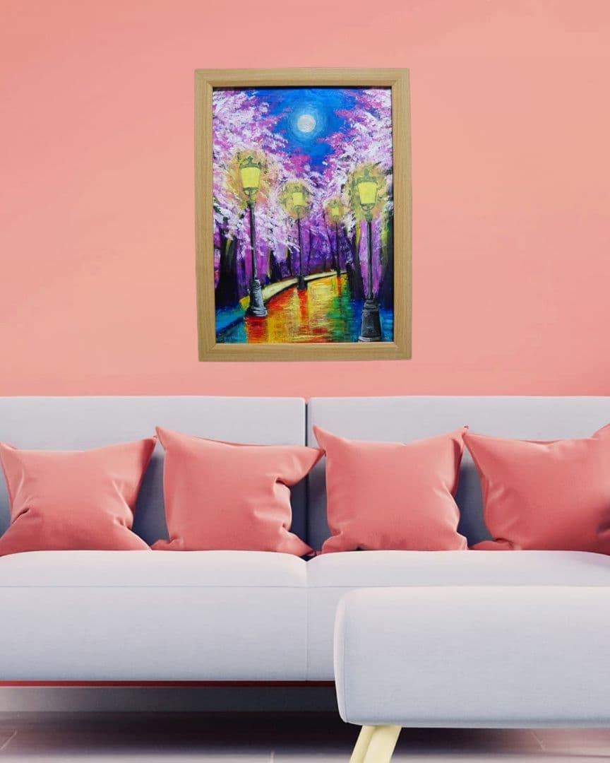 油絵 油彩 絵 絵画 【桜のライトアップ】 】