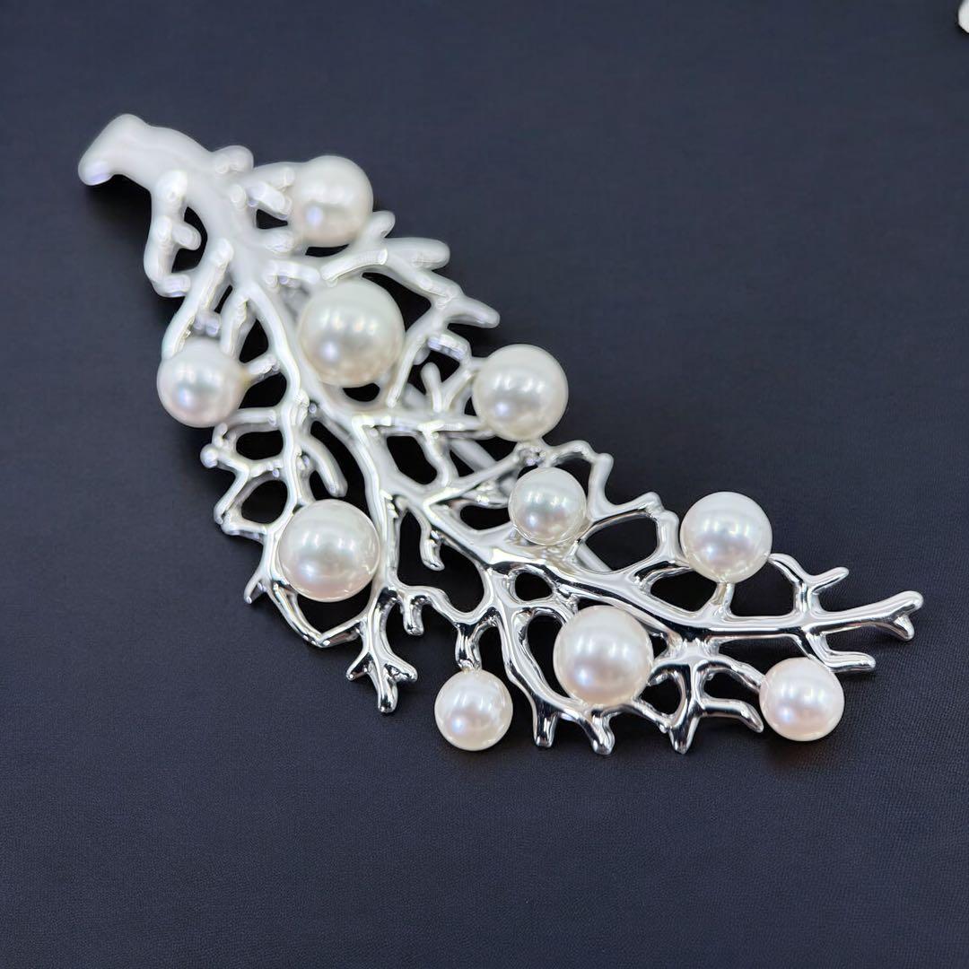 【未使用保管品】ミキモト　アコヤ　本真珠　パール　ブローチ　シルバー　リーフ