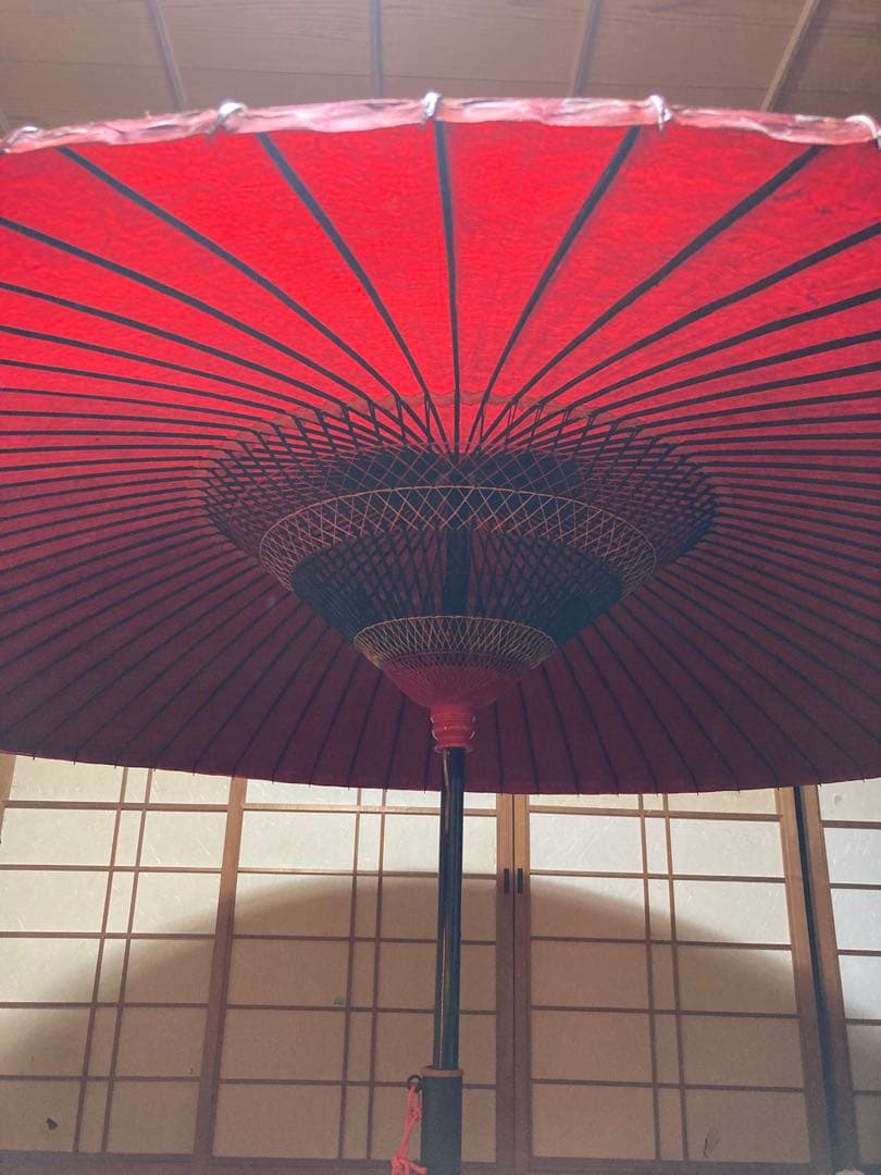 茶道具　野点傘　赤　袋と箱付き