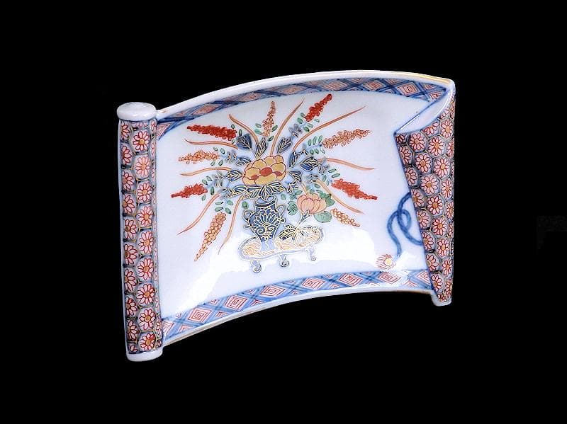 大聖寺伊万里　生け花の図　巻物型変形皿　E329AS-CQp