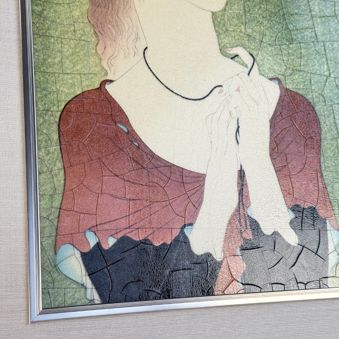 藤田 嗣治　「或る女（赤いショールの女）」　陶板画　幅41.5㎝ 高さ53.5㎝