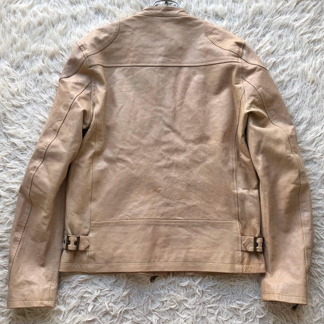 【ラムレザー】ジョンブル　シングルライダースジャケット　ベージュ　Wジップ