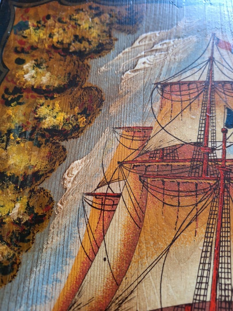 アンティーク　イタリア製　手描き木製　帆船　クイーン1817