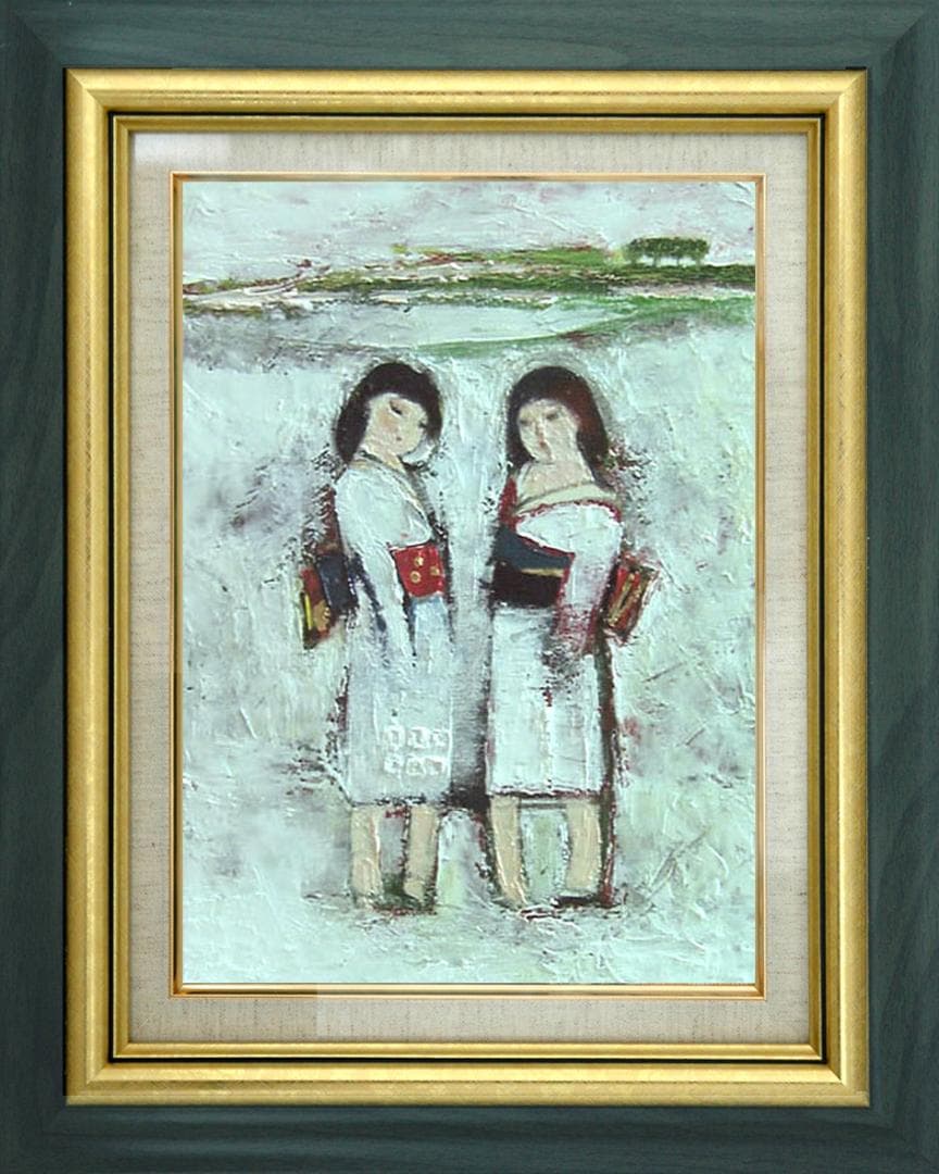 油絵 菅家令子 絵 絵画インテリア額付(白) uF6-071402人物 雪国の女