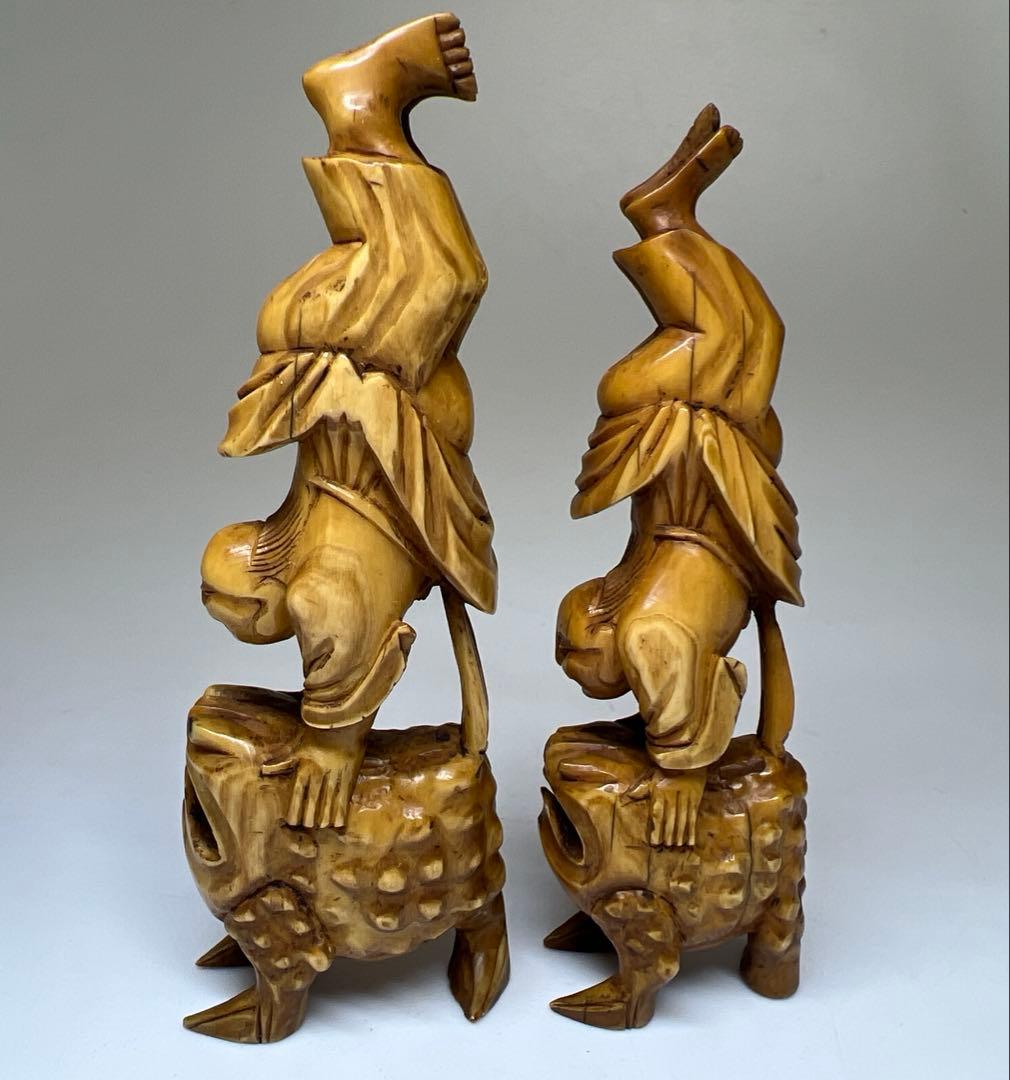 極上ガマ仙人置物一対　116g、高約11.5/10.5㎝　東Y8-0106☆2F