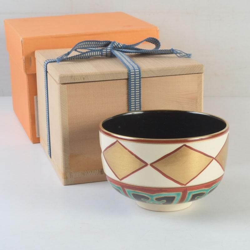 茶道具　京焼　橋本永豊造　仁清写　金菱　茶碗　時代箱　V　9835