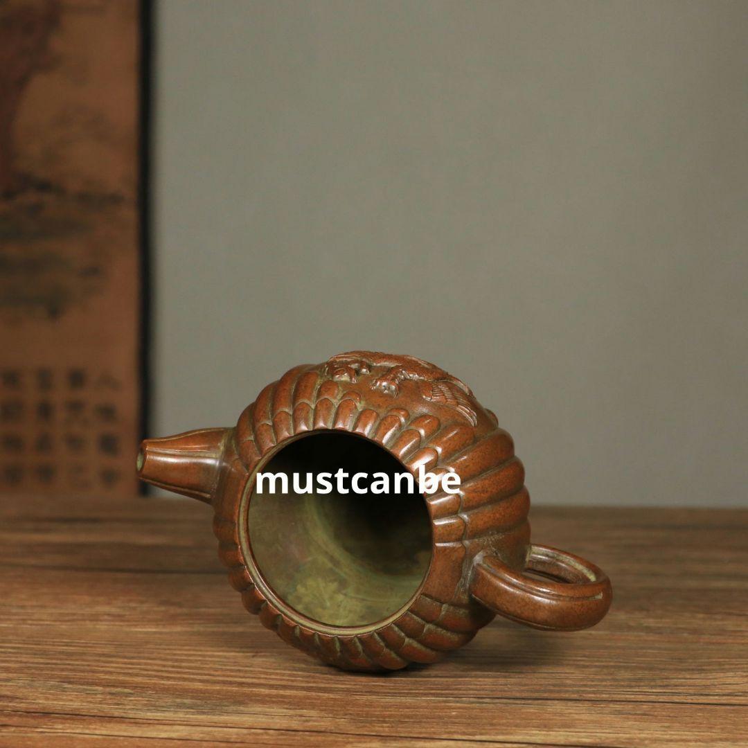 銅器 茶壺 南瓜型龍鳳銅壷 茶道具 客間 書斎家具 装飾品 工芸品 置物