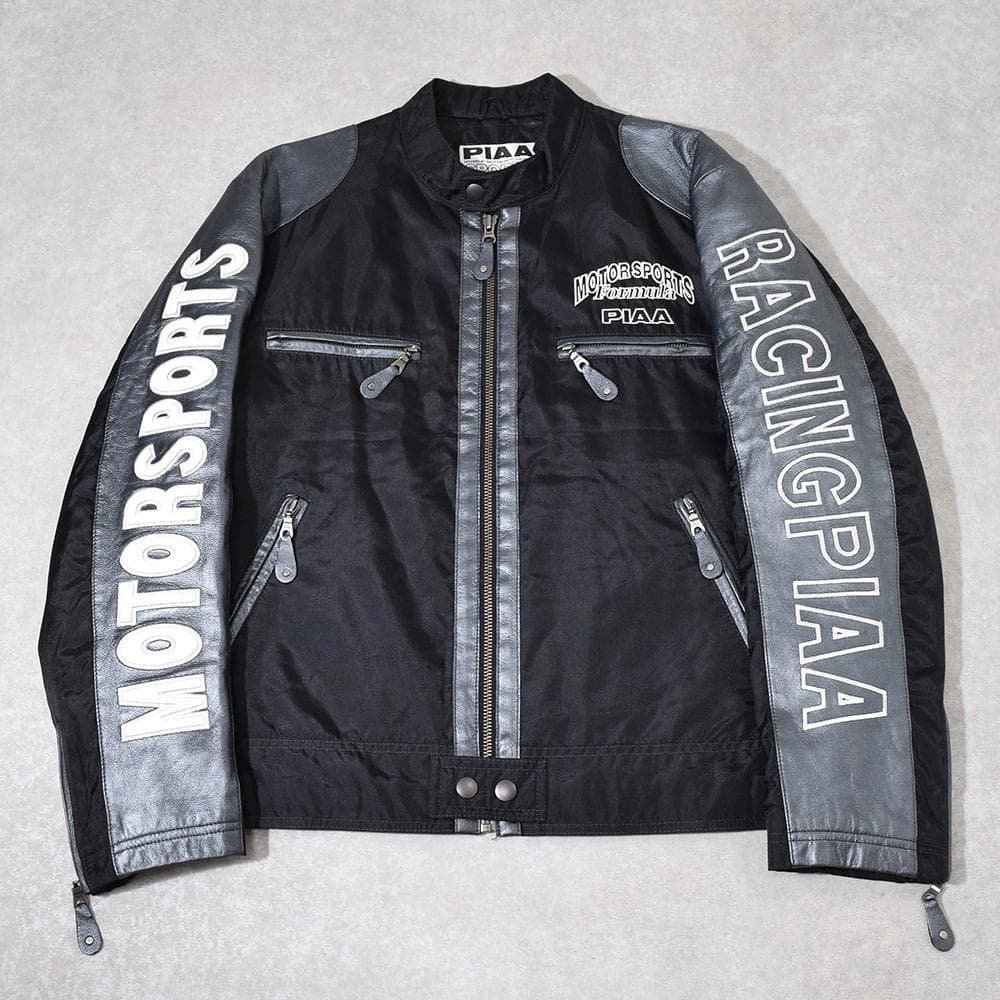 当時物 80s PIAA 中嶋悟 F1 刺繍 レザー レーシングジャケット 黒