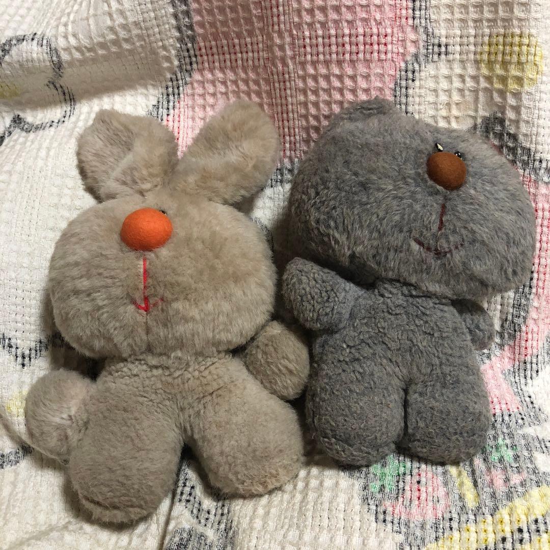 昭和レトロ　ヴィンテージ ぬいぐるみの三英　ウサギ＆クマ　ぬいぐるみ　中古品