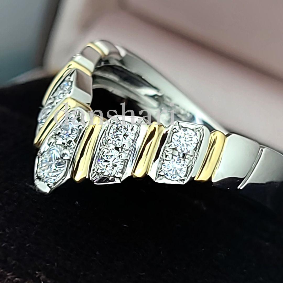 新品同様/Ｐt900 K18/アンブローズ V字 /高級ダイヤモンドリング