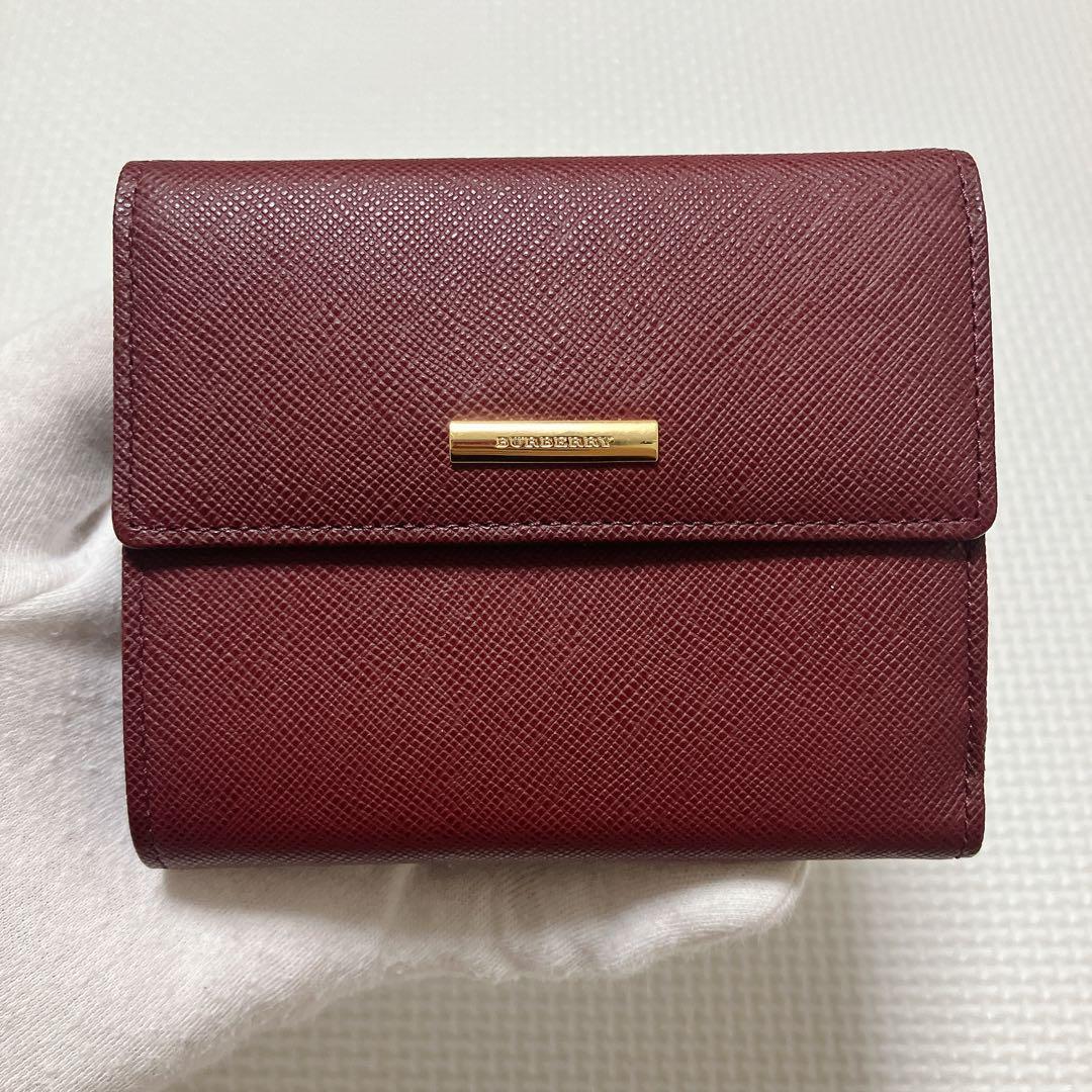 ・未使用　BURBERRY バーバリー　レザー二つ折り財布　ワイン