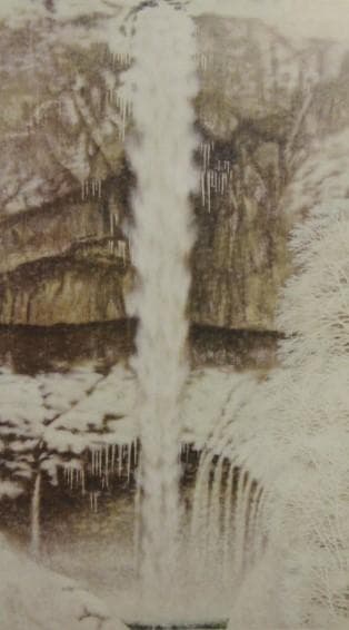 岩橋 英遠、風雪の名瀑・雪(華厳）、大判、額装用・画版、日本製・新品額 額装付