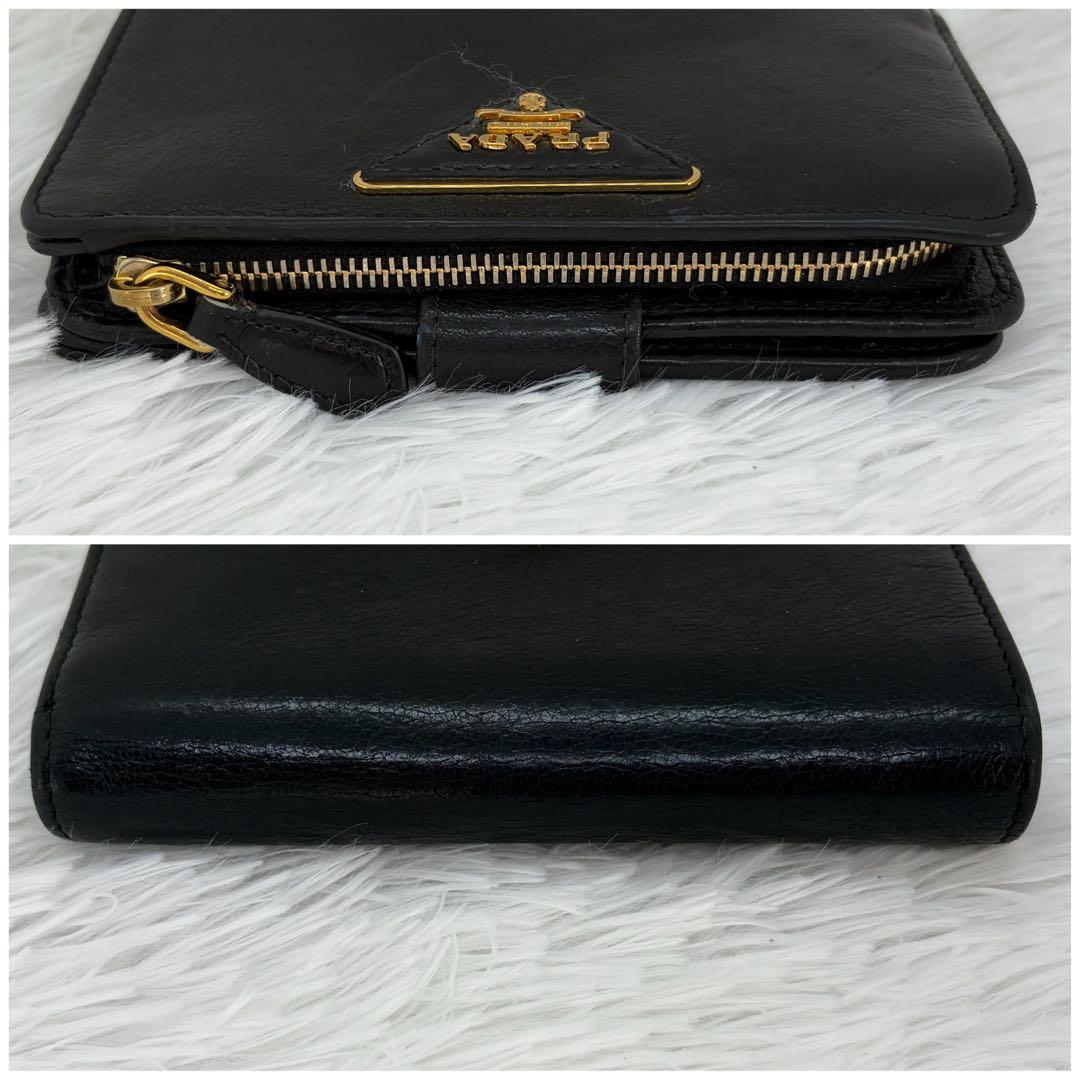 美品✨ プラダ　二つ折り財布 L字ファスナー 三角ロゴ　レザー　サフィアーノ　黒