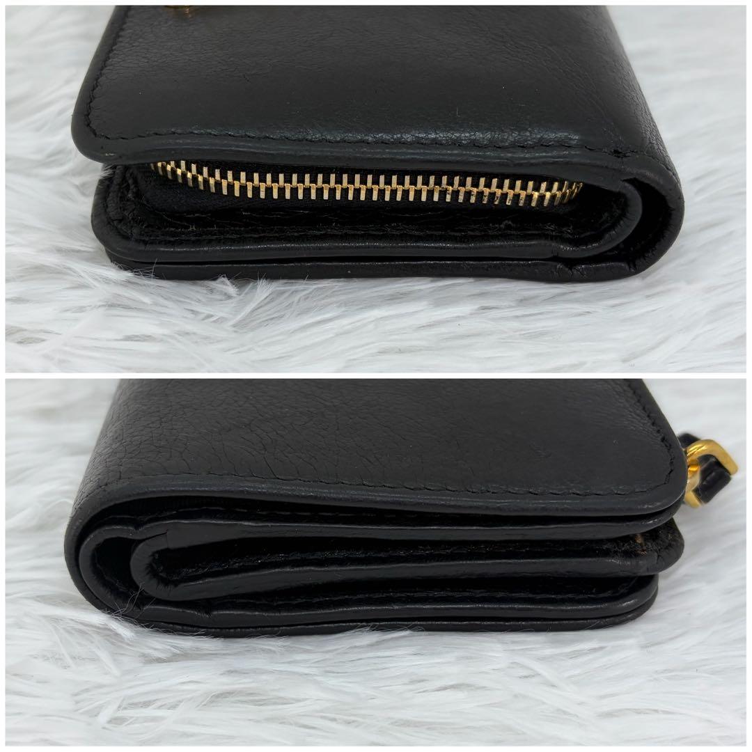 美品✨ プラダ　二つ折り財布 L字ファスナー 三角ロゴ　レザー　サフィアーノ　黒