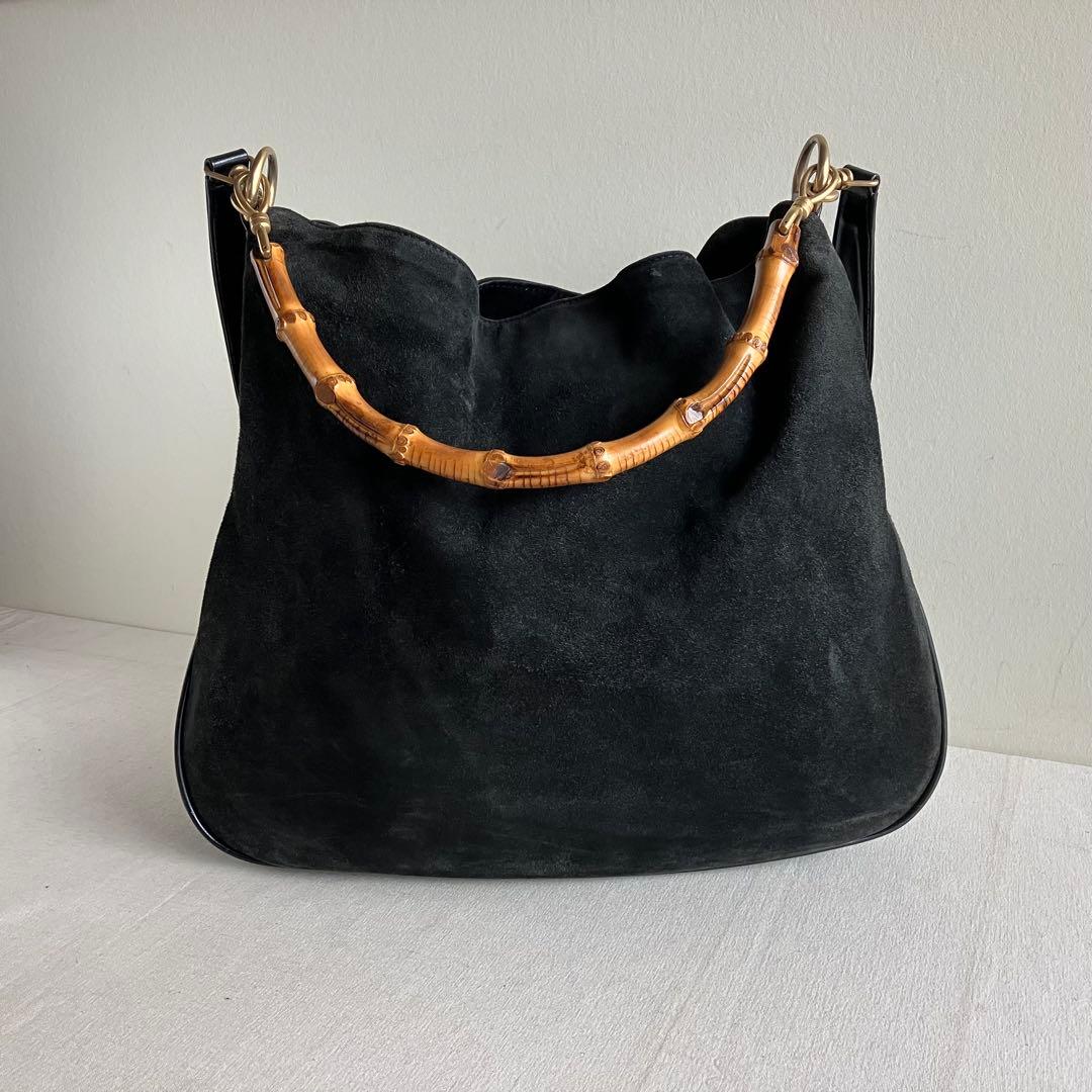 バッグ Gucci Bamboo Black Suede Shoulder Bag