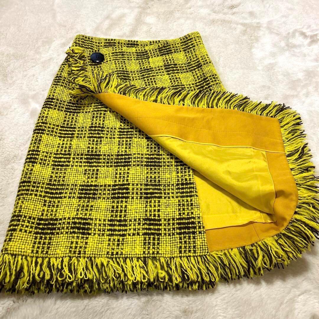 DRAWER ドゥロワー ツイードラップスカート チェック ウール　シルク