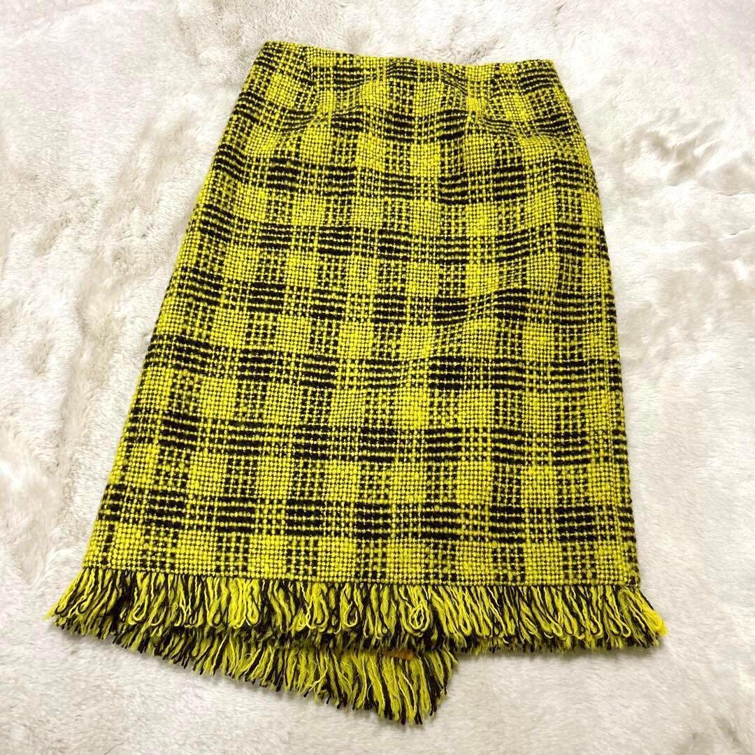 DRAWER ドゥロワー ツイードラップスカート チェック ウール　シルク