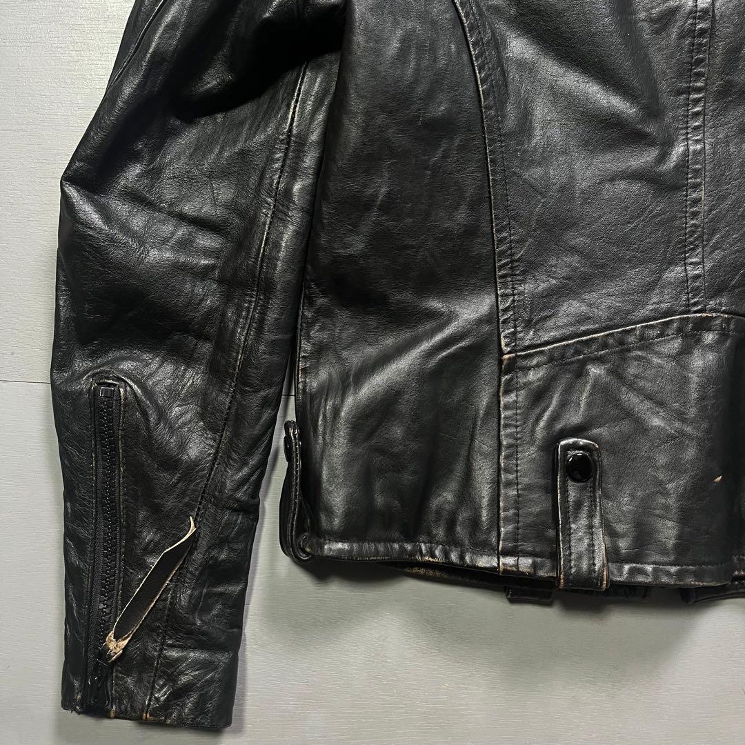 Schott シングルライダースジャケット　牛革　オールレザー　ステッチ　黒　S