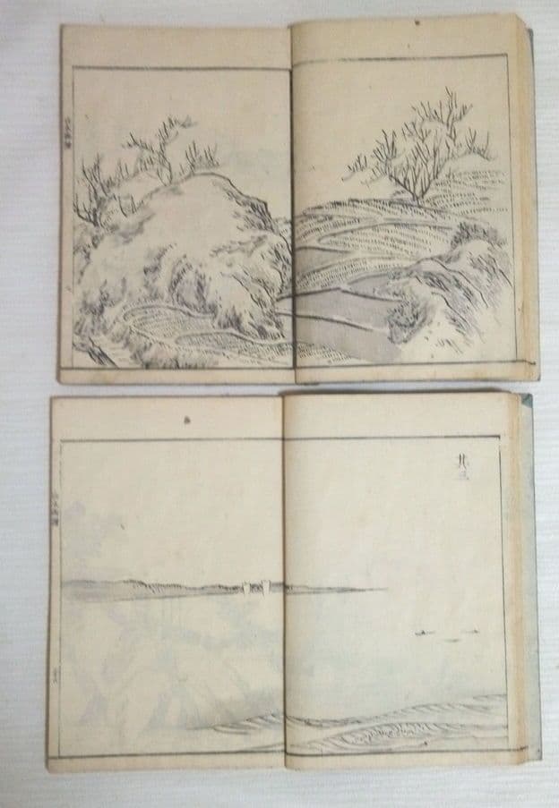 黒摺り木版画本素絢山水畫譜(山口素絢)上下二冊売りです、文化15年出版(初版)