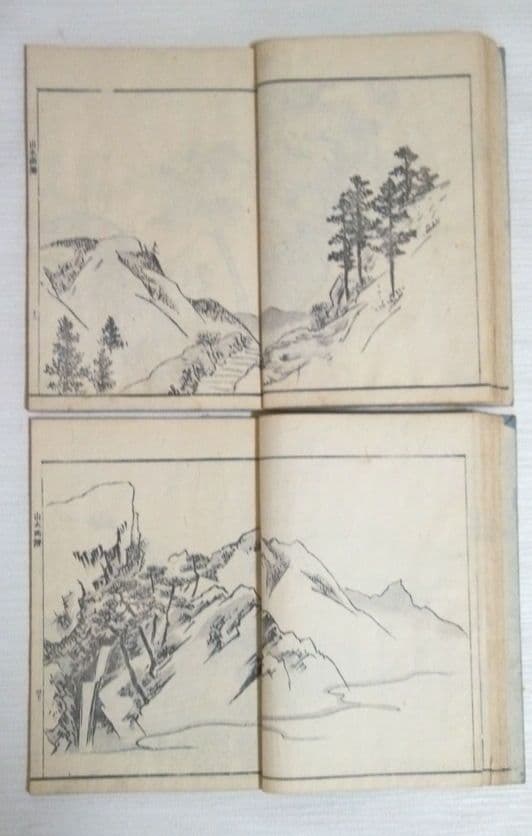 黒摺り木版画本素絢山水畫譜(山口素絢)上下二冊売りです、文化15年出版(初版)