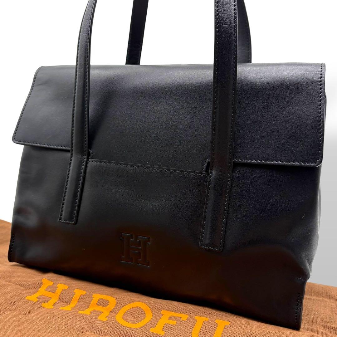 ヒロフ ショルダーバッグ トート レザー 黒 ブラック Hロゴ フラップ