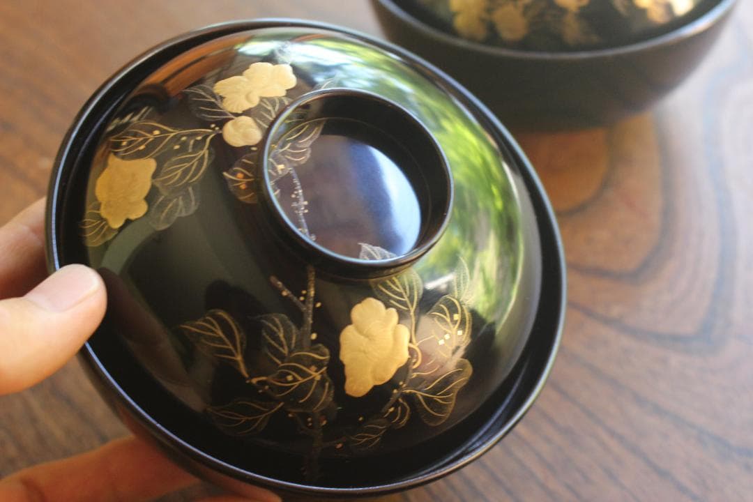 ばら売り可！上質黒漆に極上絵替草花蒔絵のお椀6点（検輪島塗蒔絵椀懐石椀