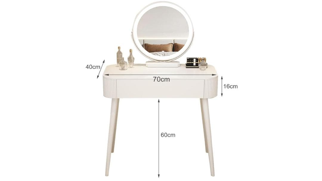 [売約済]ドレッサーデスク LEDミラー付き ホワイト Size : 70cm