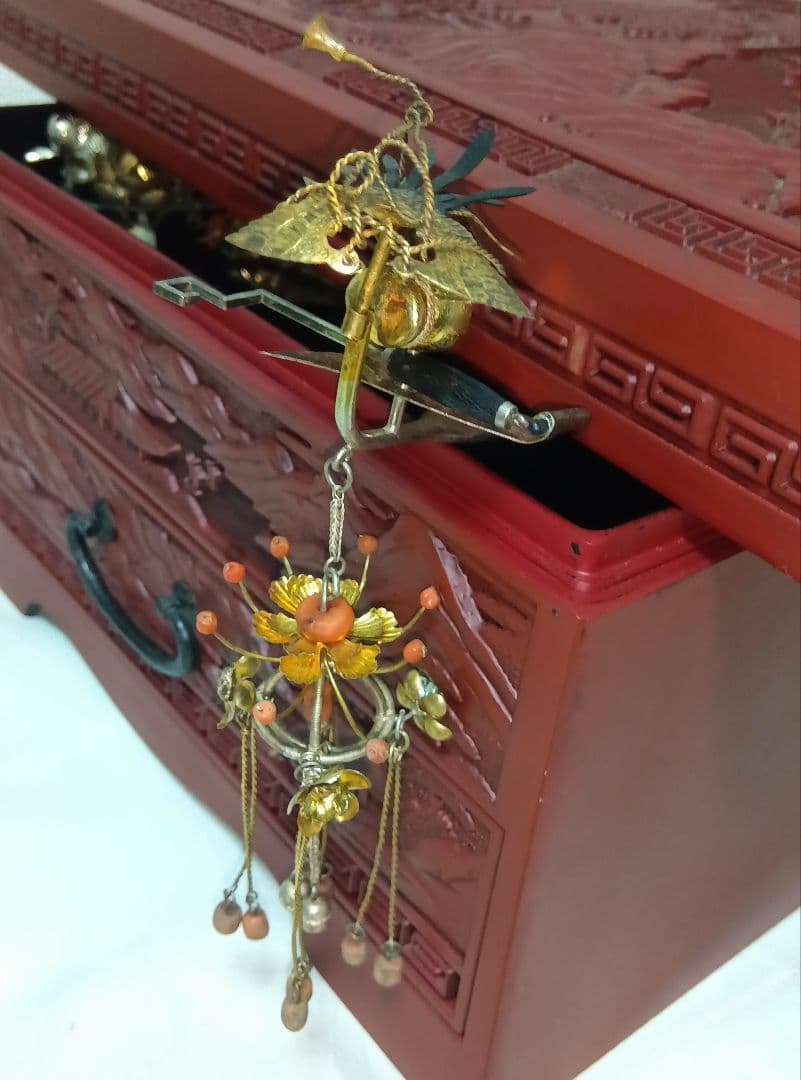 アンティーク　銀びら　かんざし　色々とかんざし入れ　日本髪　珊瑚