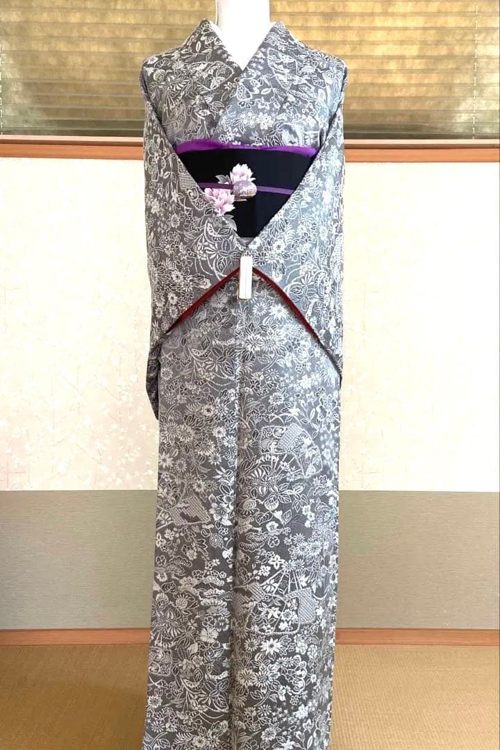 【美品】天目織　お召し　吉祥柄　さが美謹製　着物（袷）