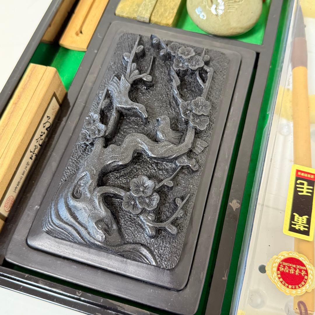 彫刻硯箱と書道具セット