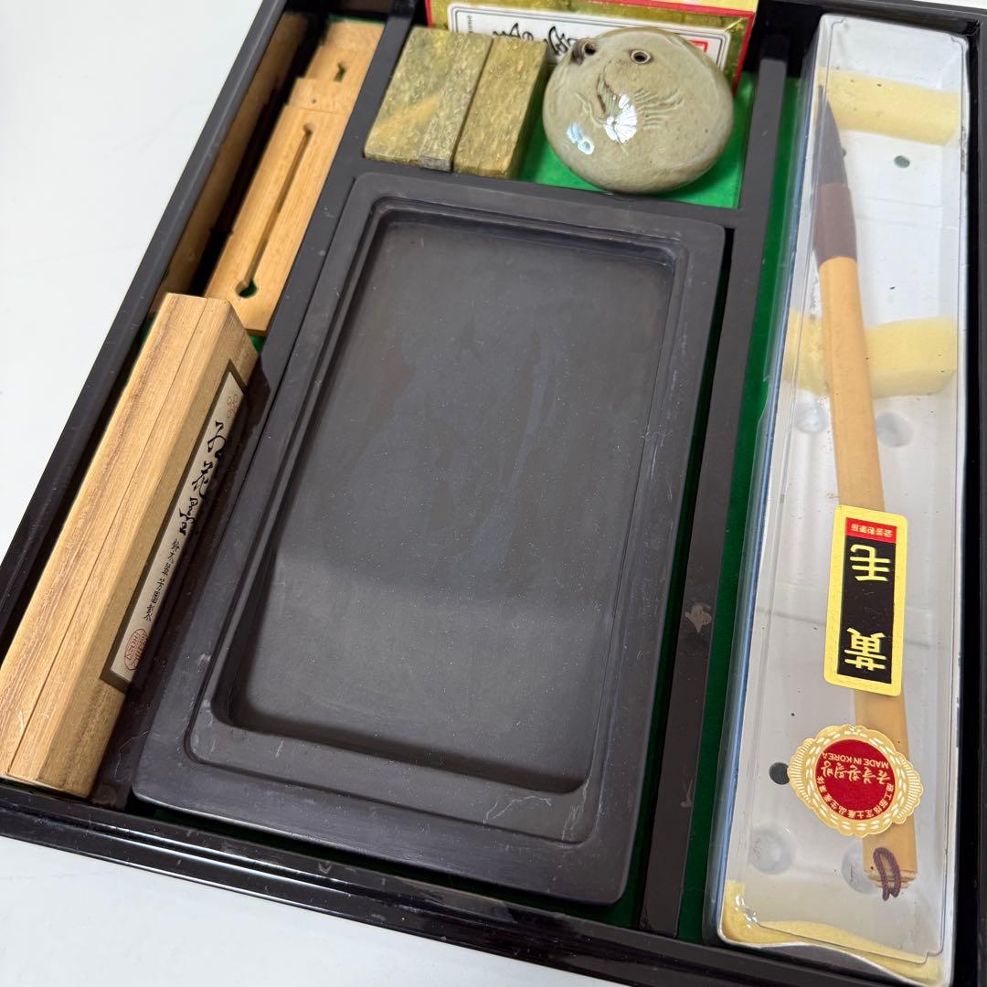 彫刻硯箱と書道具セット