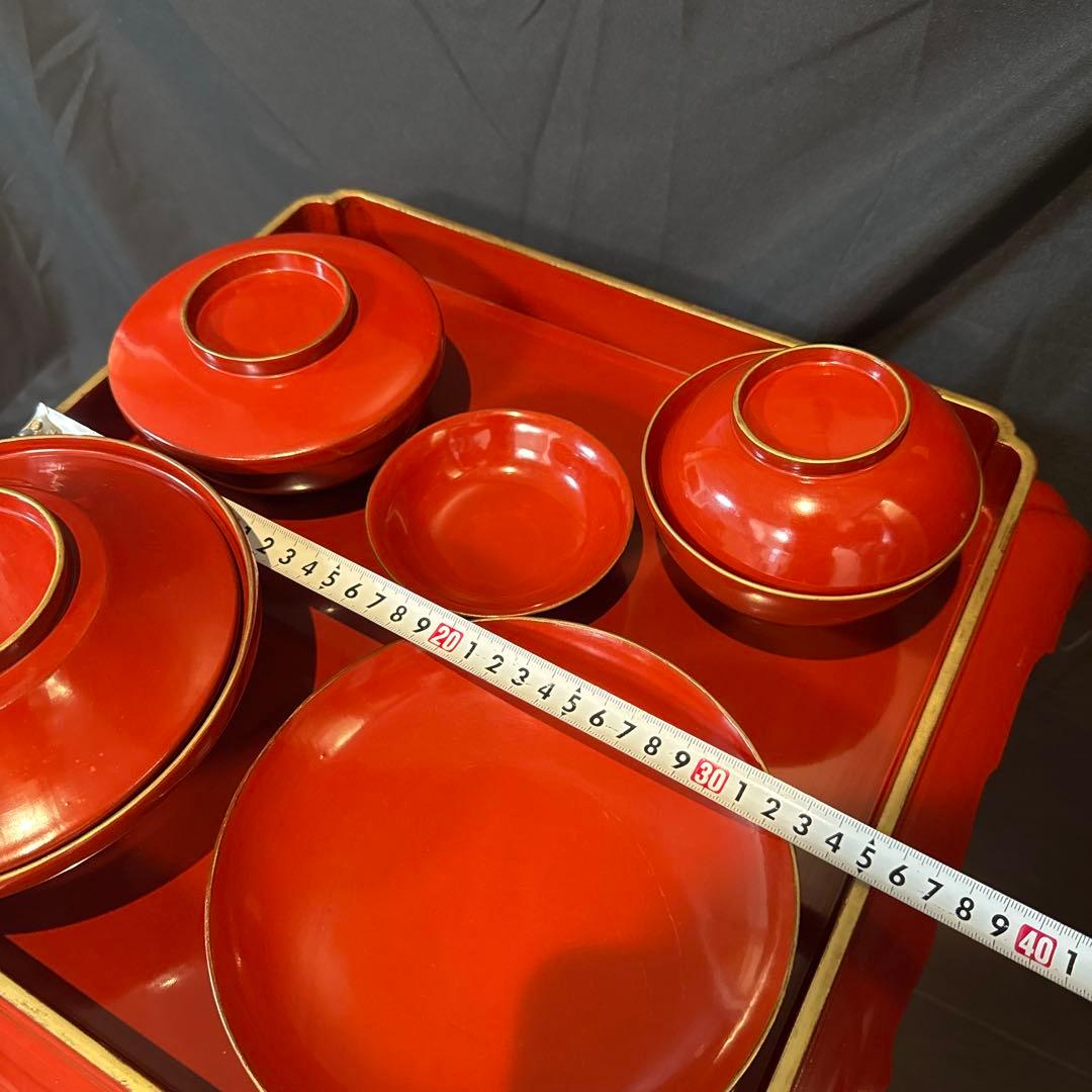 御膳セット　和尚膳　漆塗り　木製　食器　金縁　13点