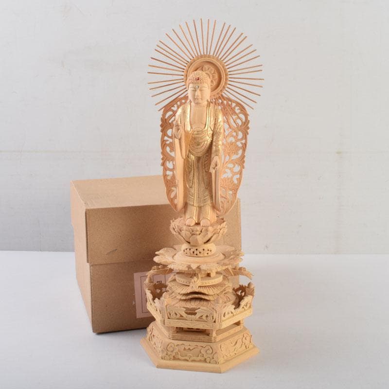 仏教美術　柘植彫刻　西立弥陀像　仏像　華鬘台　C　9122