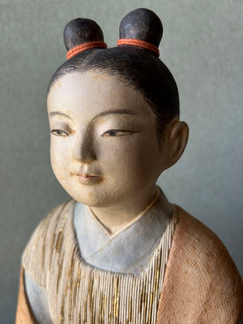 貴重 平中歳子 嬢子坐像 昭和41年 日本工芸会 張子人形 共箱付 紙塑人形