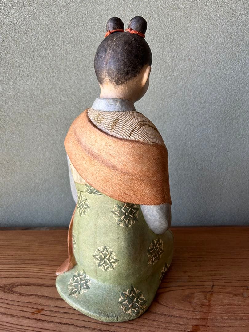 貴重 平中歳子 嬢子坐像 昭和41年 日本工芸会 張子人形 共箱付 紙塑人形