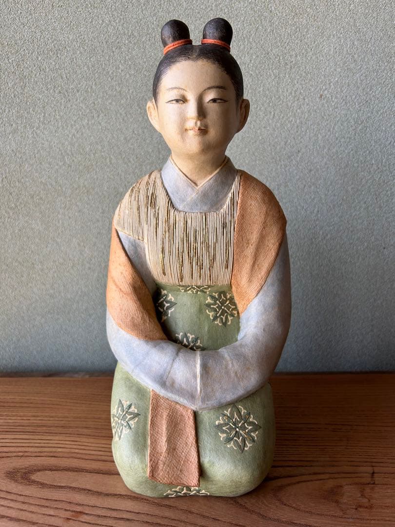 貴重 平中歳子 嬢子坐像 昭和41年 日本工芸会 張子人形 共箱付 紙塑人形