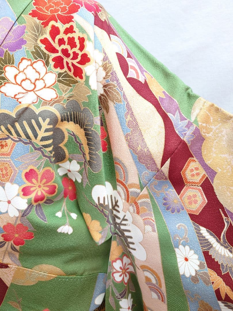 FN11979y 早い者勝ち！着物 振袖 正絹 花柄 御所車 155〜165cm