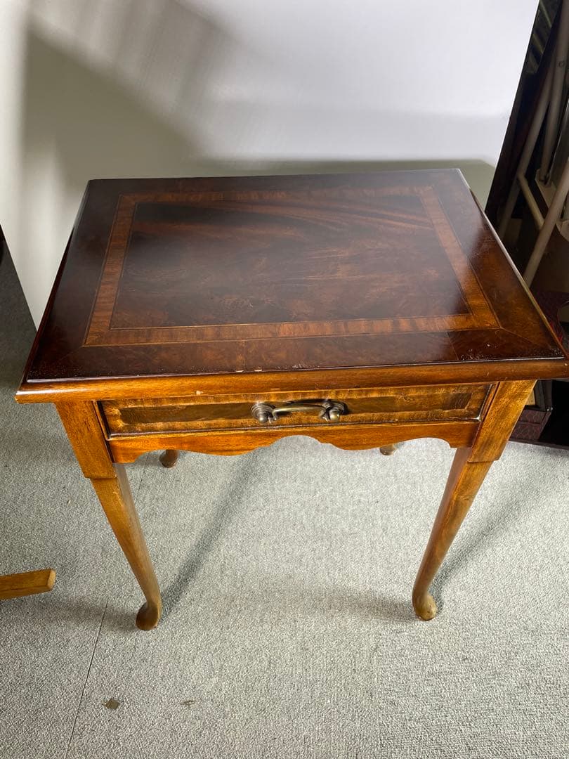 アンティーク風 サイドテーブル 木製 象嵌調 猫脚 クラシック ヨーロピアン家具