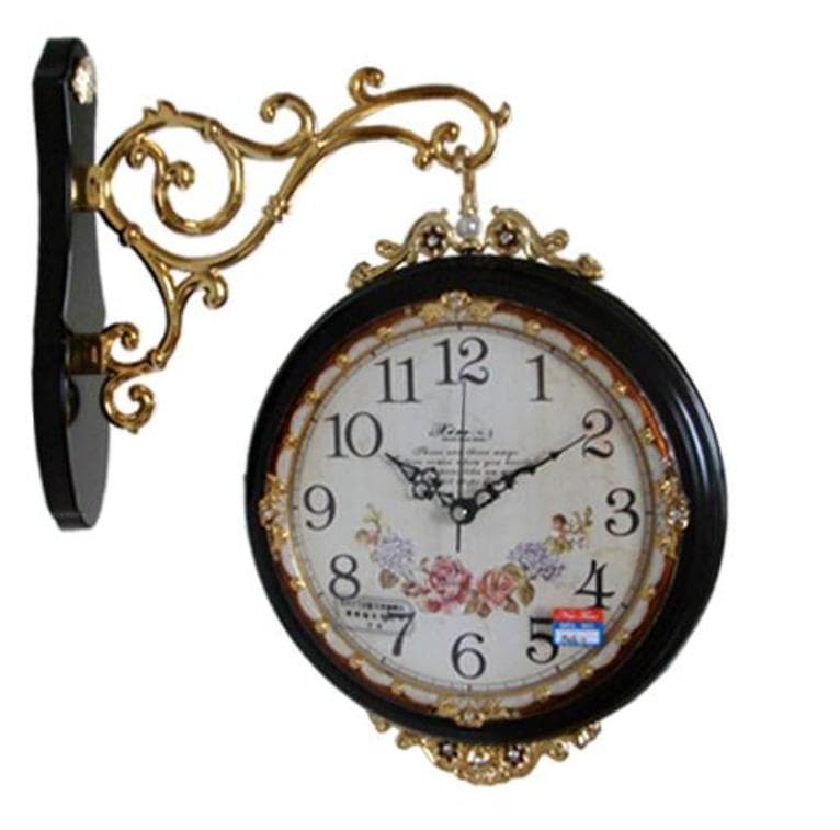 値下げしました！ ロココ調 両面 花柄ローマ数字掛時計 無音　ブラウン