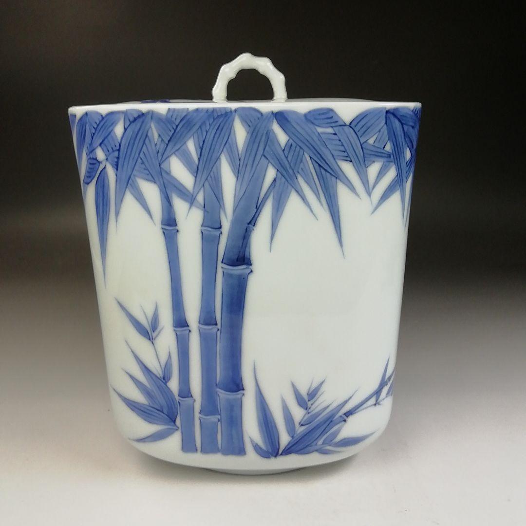 Ｔ７２１　水指　『白磁　染付　竹林』『四方水指』『横石喜助』　共箱　茶道具