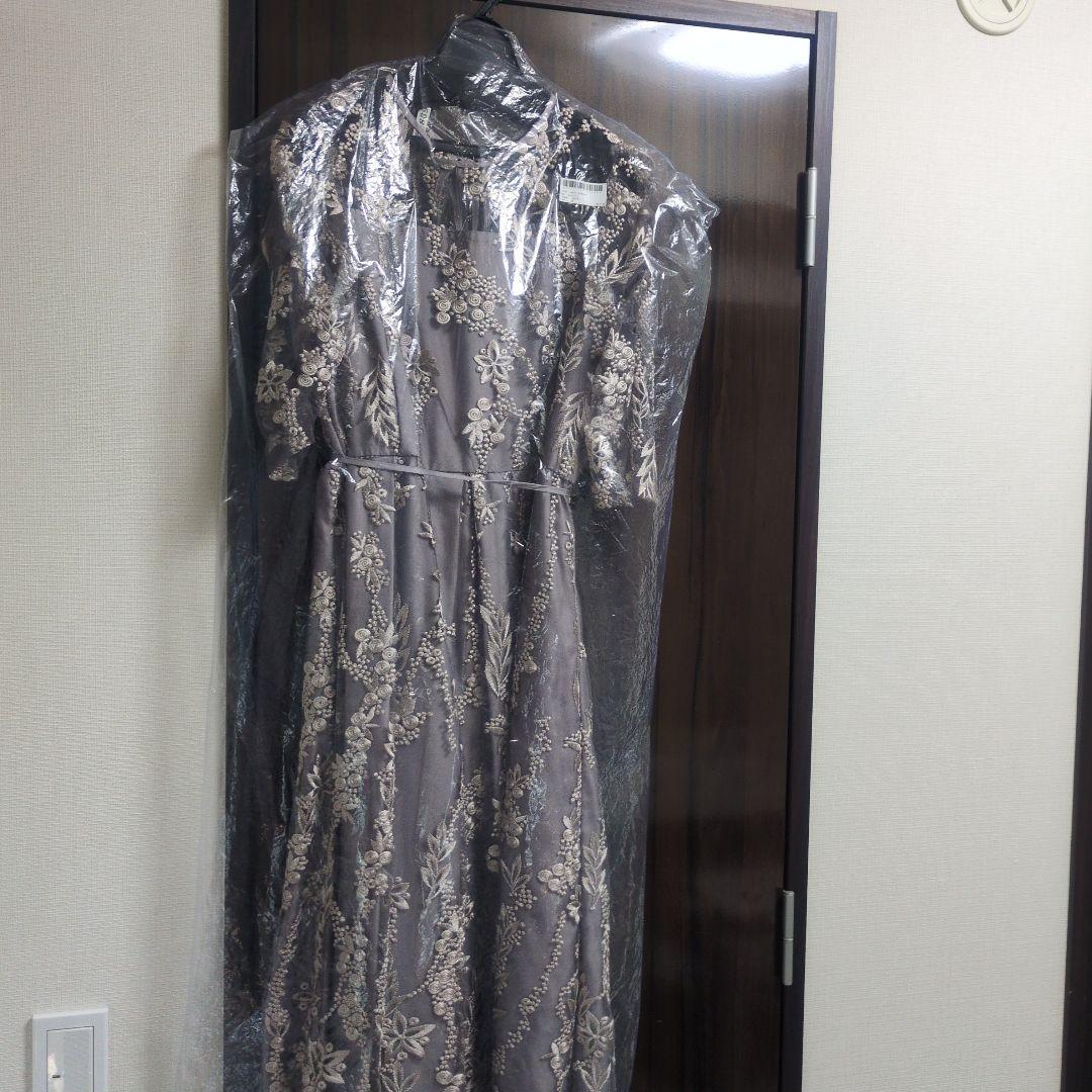 レース長袖マキシワンピース グレー