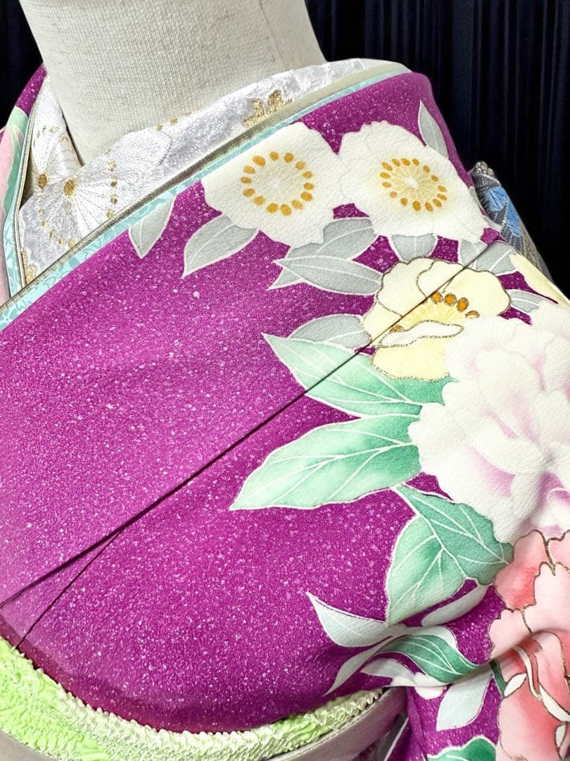 美品　正絹　振袖　単品販売　パープル　ピンク　157〜167cm