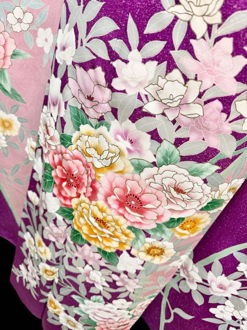 美品　正絹　振袖　単品販売　パープル　ピンク　157〜167cm