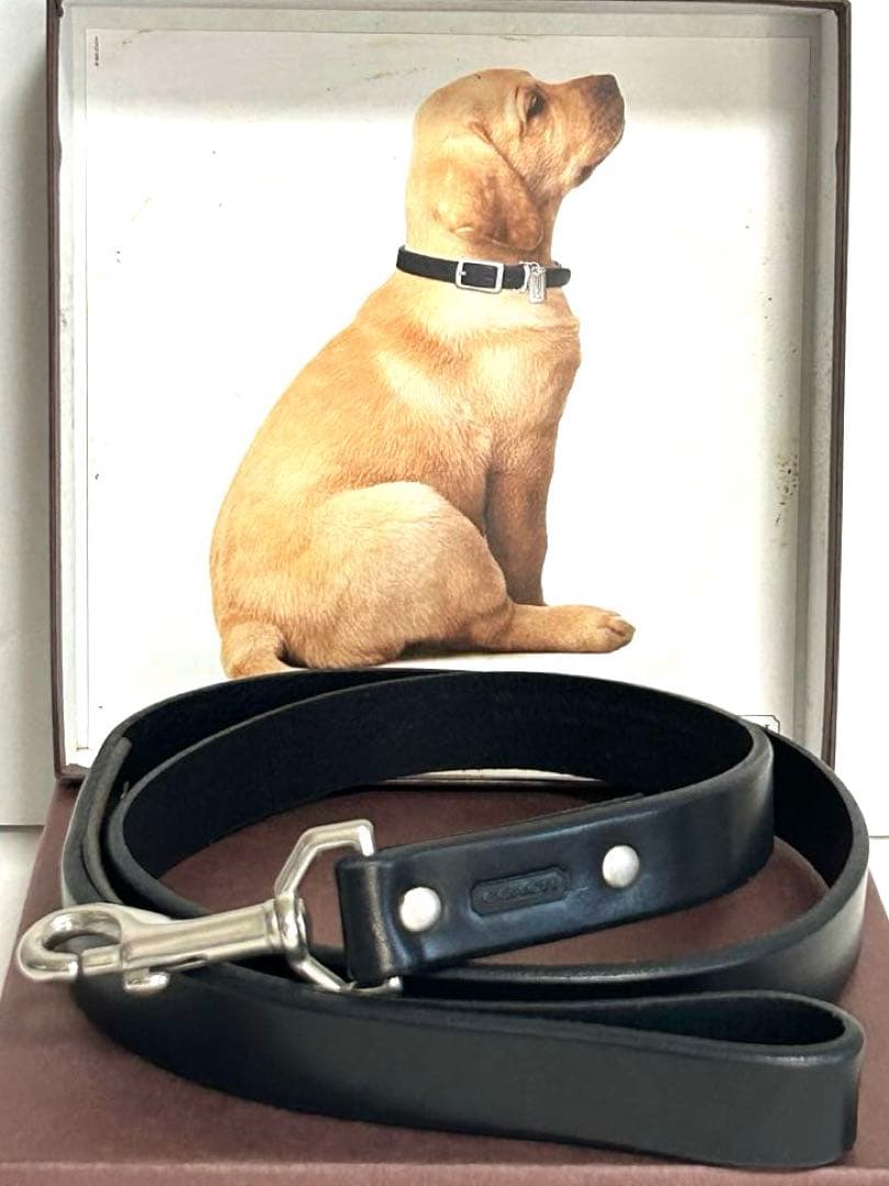 美品 COACH コーチ 黒 レザー 大型犬用 リードのみ 2.5×118cm