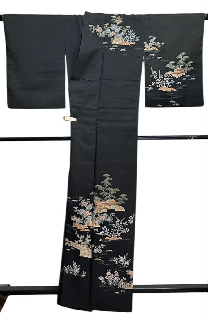 赤城紬 草木染工房 付下げ 正絹 茶屋辻 友禅 落款 証紙 美品 イ6426