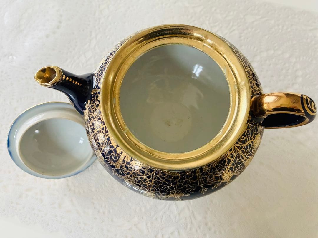 オールドノリタケ 金彩金盛コバルト地ティーセット　カップ&ソーサー　ティーポット